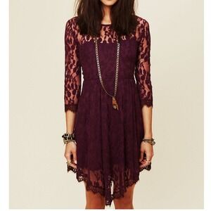 Free‎ People Dress Queens Love Lace Women 8 Burgundy Whimsigoth  Asymmetrical